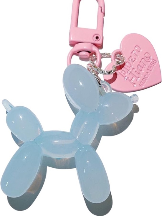 Accessories - Pastel Blue Balloon Dog Keychain with Pink Clip